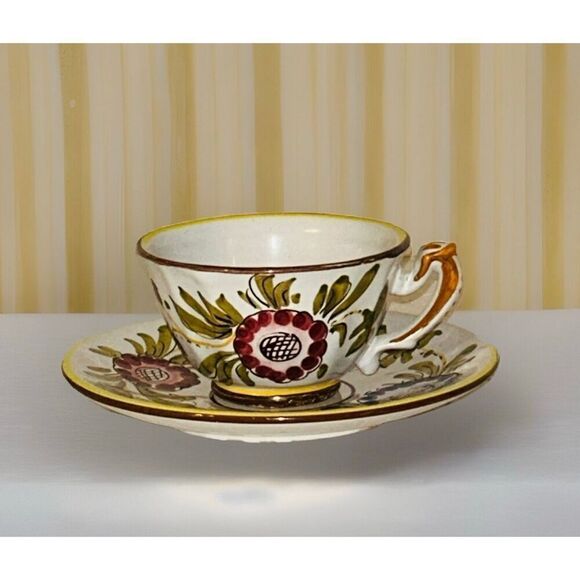 Classical Florentine Design Tea Cup Saucer Hand Painted Italy - Picture 1 of 7